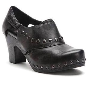 Dansko Black Ryder Leather Studded Heels Clogs